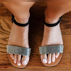 The Extra Mile Rhinestone Sandals in Black